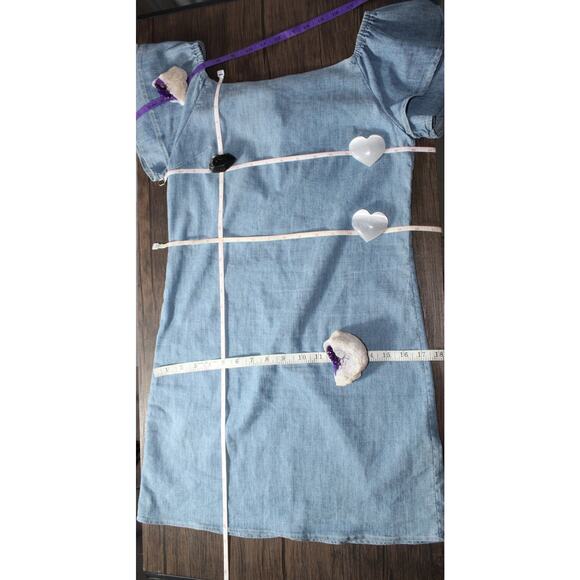 Alice + Olivia Denim Tulla Off the Shoulder Ruffle Sleeve Dress Chambray Linen - Picture 6 of 12